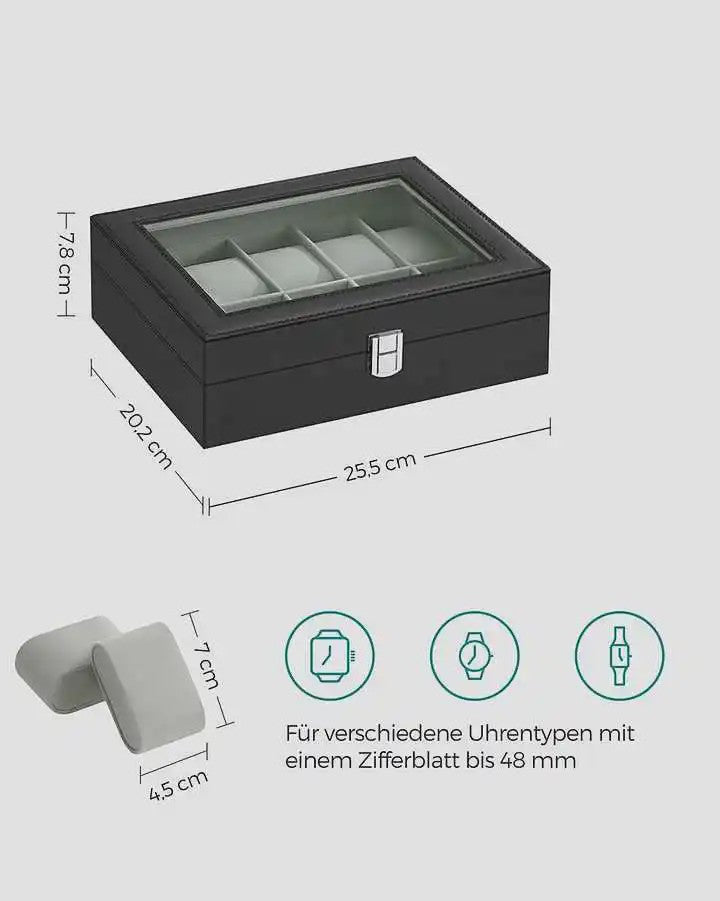Luxe Horlogedoos met 10 Vakken, Glazen Deksel en Zachte Fluweel Voering - Perfecte Opslag voor Uw Collectie