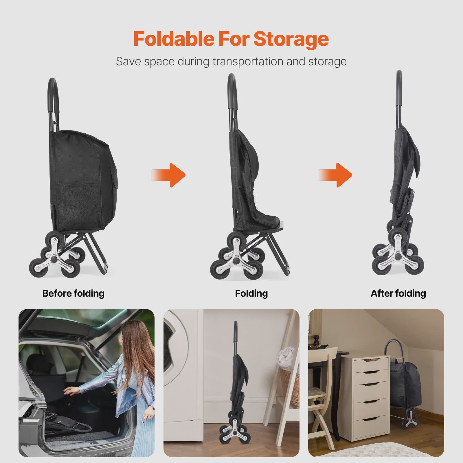 Opvouwbare Boodschappentrolley 36L met Trapliftfunctie - Draagkracht tot 50kg