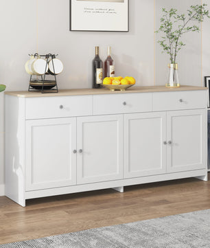 Moderne Witte Sideboardkast met 4 Deuren en 3 Lades - 160x37x75cm