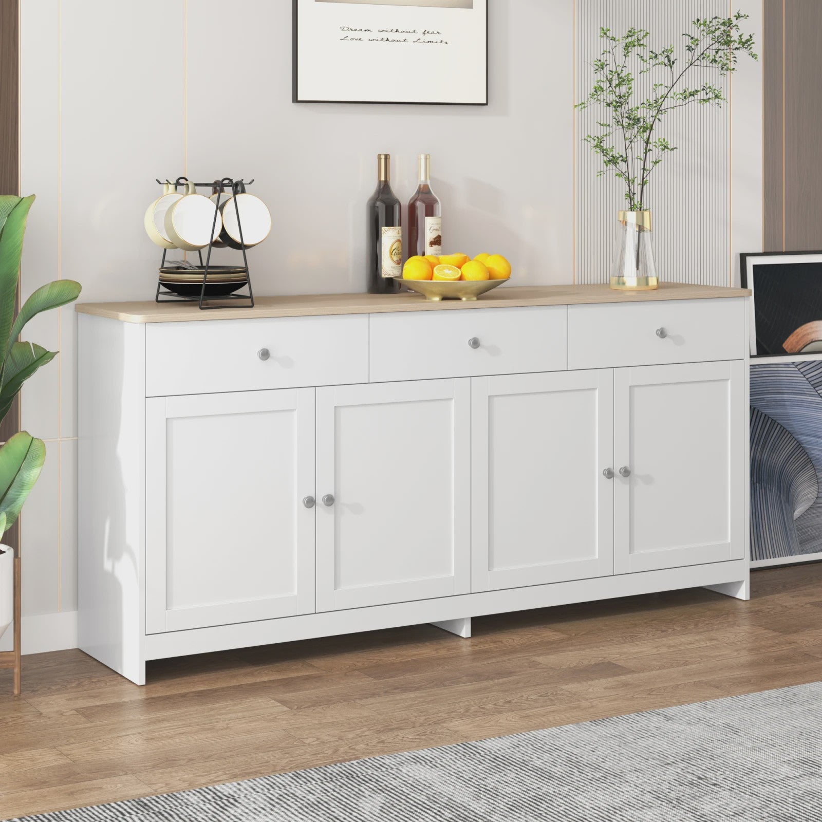 Moderne Witte Sideboardkast met 4 Deuren en 3 Lades - 160x37x75cm