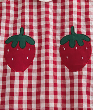 Zomerjurk Baby Meisje Rood Wit Geruit met Aardbeien - Casual en Schattig