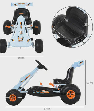 Traptractor Go-Kart Lichtblauw met Handrem en Verstelbare Zitting - Vanaf 3 Jaar