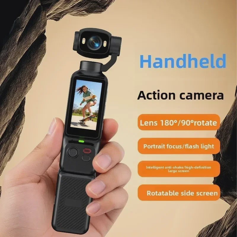 4K Handheld Gimbal Action Camera met 180° Draaibare Lens, Anti-Shake & Fill Light voor Vlogs & Outdoor Sport