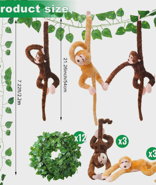6 Stuks Hangende Pluche Apen met Kunstranken - Jungle & Safari Decoratie