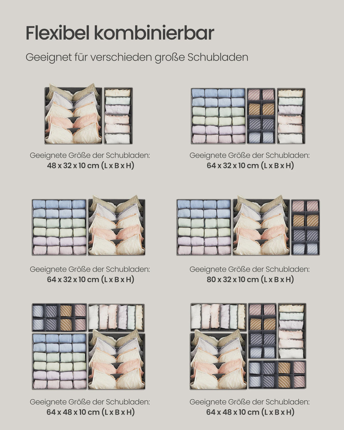 Set van 8 Opvouwbare Lade-Organizers voor Ondergoed, Sokken en Accessoires