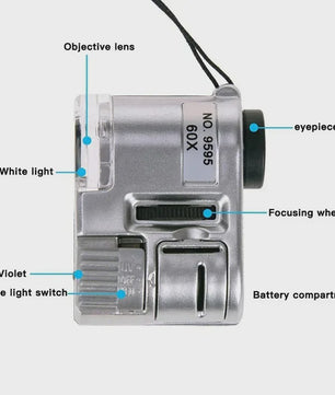 Mini Vergrootglas 60x met LED en UV Licht - Zakformaat Loupe voor Sieraden, Munten & Reparatie