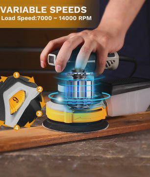 DEKO 300W Excentrische Schuurmachine met 16 Schuurbladen, 125mm, 14000RPM & Stofafzuiging