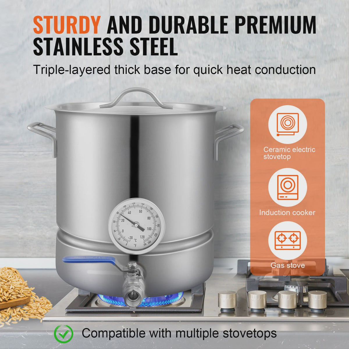 5 Gallon RVS Brouwketel met Thermometer, Kraan en Filter - Ideaal voor Bierbrouwen