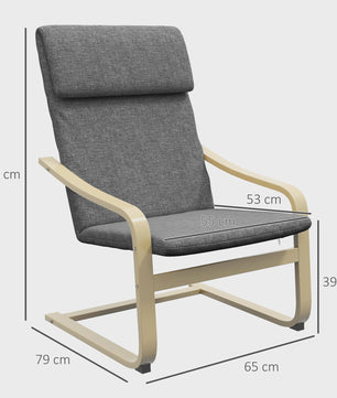 HOMCOM Living Room Armchair with cushion and Incurvated Armrests, Living Room fabric chair for bedroom, 65x79x98 cm, Grey