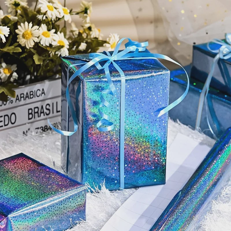 Holografisch Sterren Cadeaupapier Blauw - Glanzend & Feestelijk