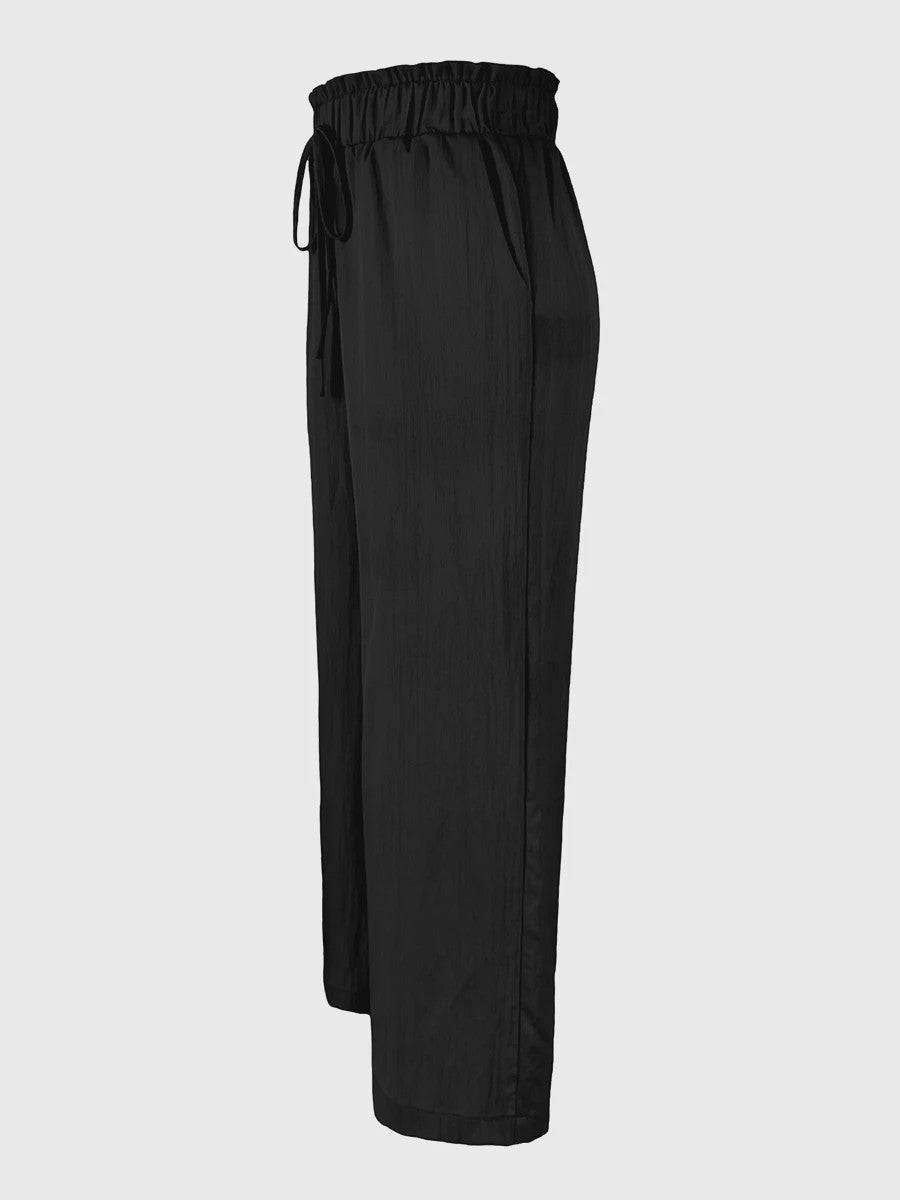 Dames Wijde Pijp Broek met Hoge Taille en Trekkoord - Comfortabel & Stijlvol
