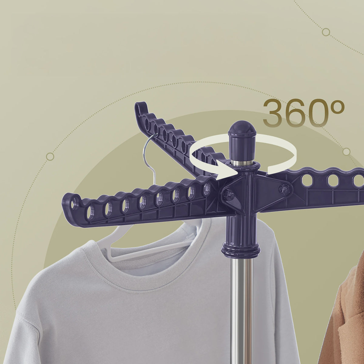 SONGMICS Opvouwbaar Kledingrek - RVS Droogrek met 360° Draaibare Arm, 27 Stuks Capaciteit