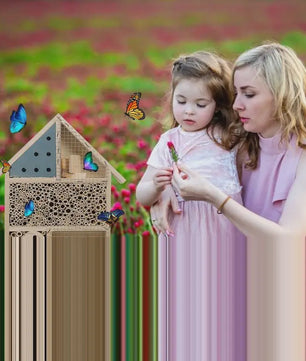 Handgemaakt Houten Bijenhotel voor Tuin - Habitat voor Insecten, Vlinders & Lieveheersbeestjes