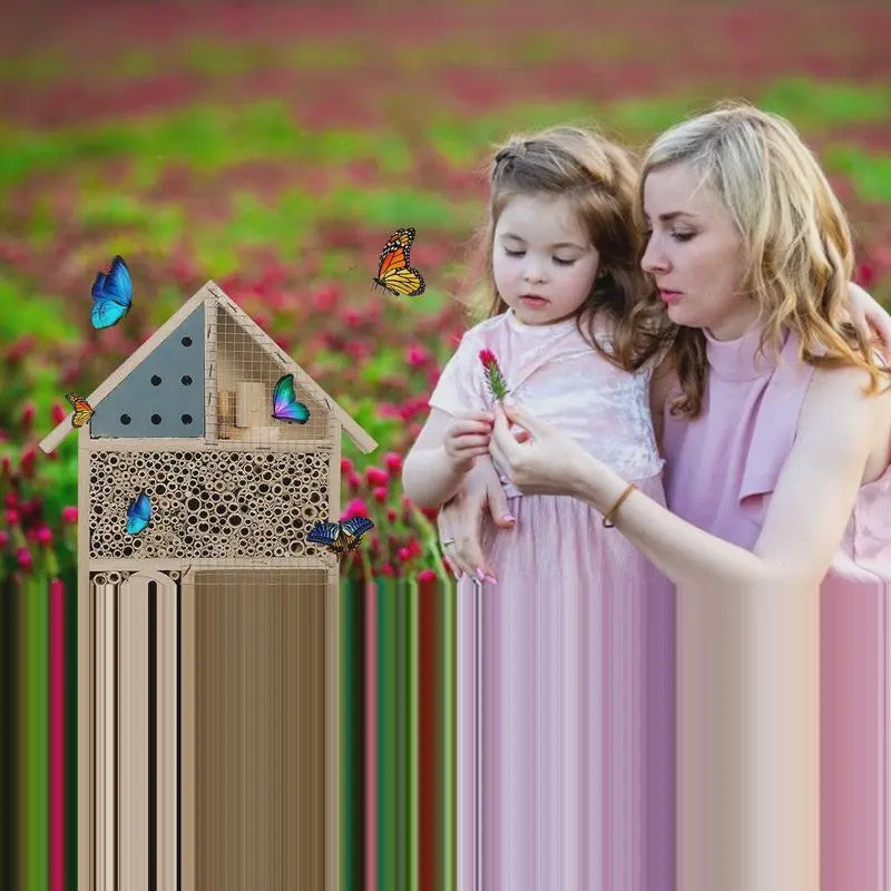 Handgemaakt Houten Bijenhotel voor Tuin - Habitat voor Insecten, Vlinders & Lieveheersbeestjes