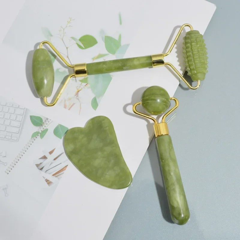 Natuurlijke Jade Roller & Gua Sha Set - Gezichts- en Lichaamsmassage voor Ontspanning en Lifting