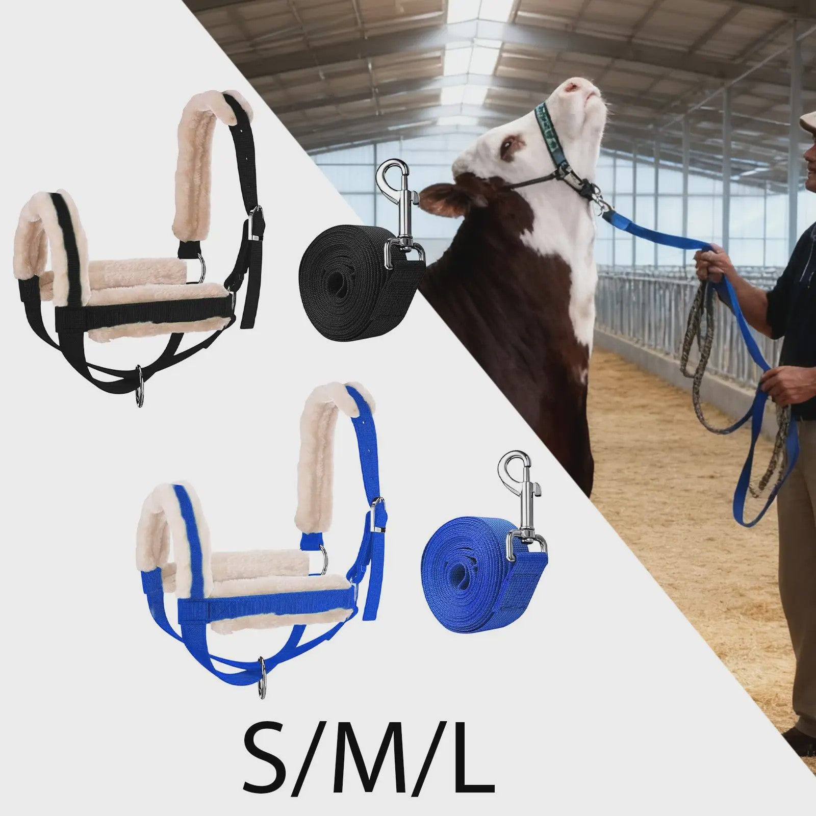 Verstelbare Nylon Halster met Lijn voor Paarden, Koeien, Schapen & Geiten - Dagelijks Gebruik