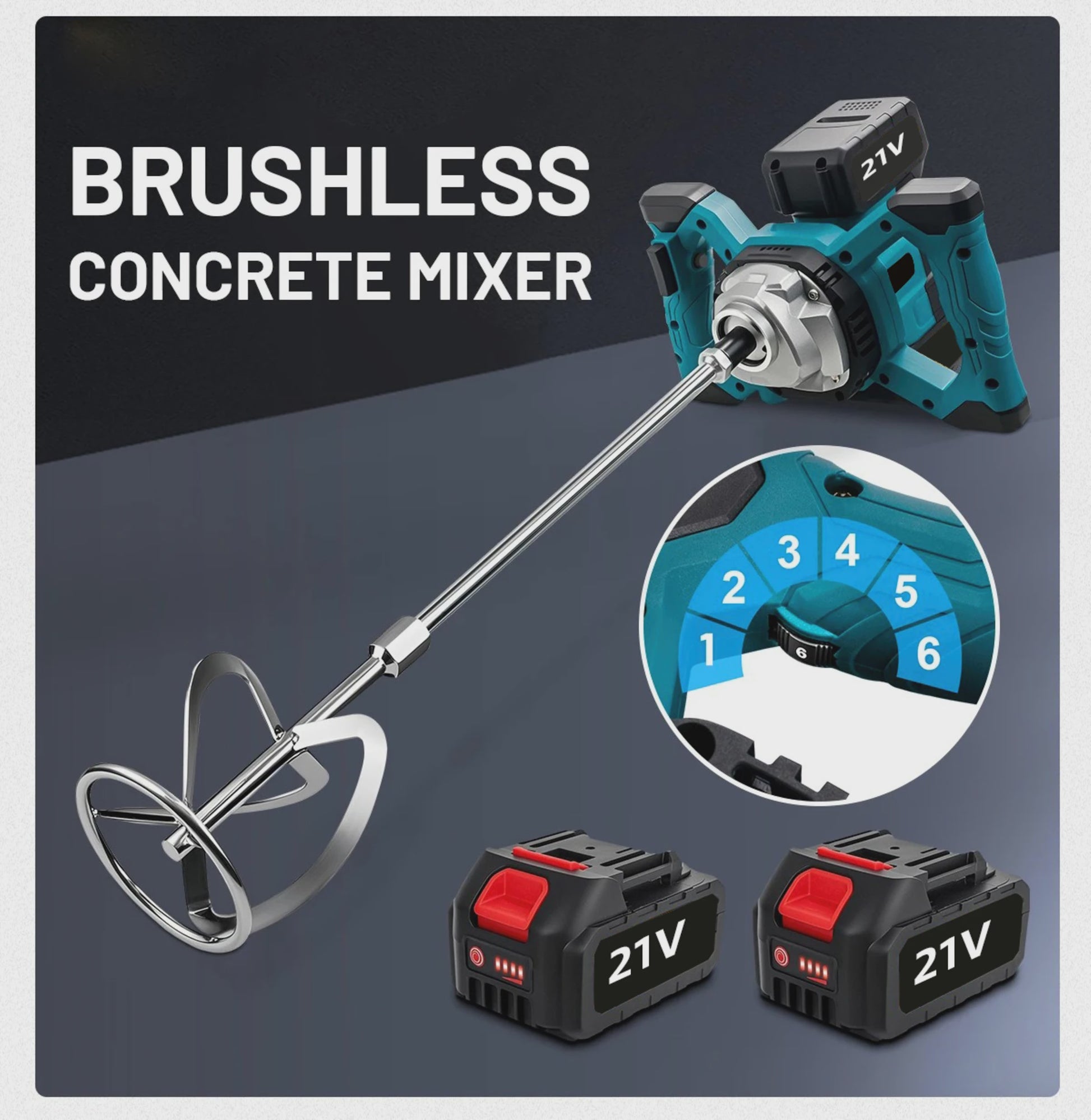 Accu Betonmixer 1700W - 6 Snelheden, Draadloos Mengen van Cement, Verf & Gips