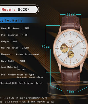 LONGLUX Heren Automatisch Skeleton Horloge - Elegant, Waterdicht & Romeinse Cijfers