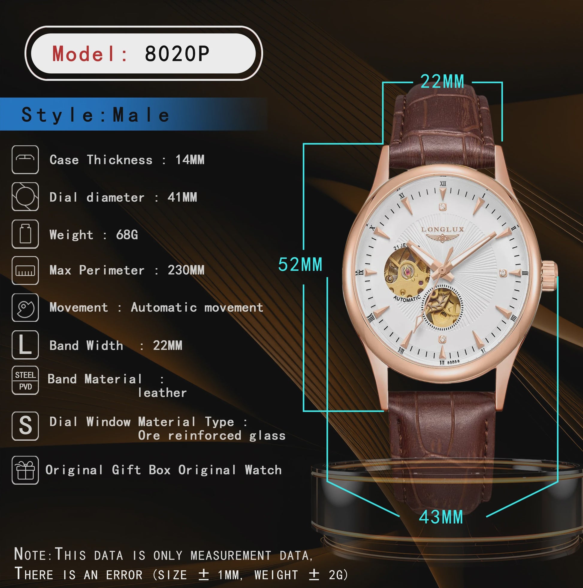 LONGLUX Heren Automatisch Skeleton Horloge - Elegant, Waterdicht & Romeinse Cijfers