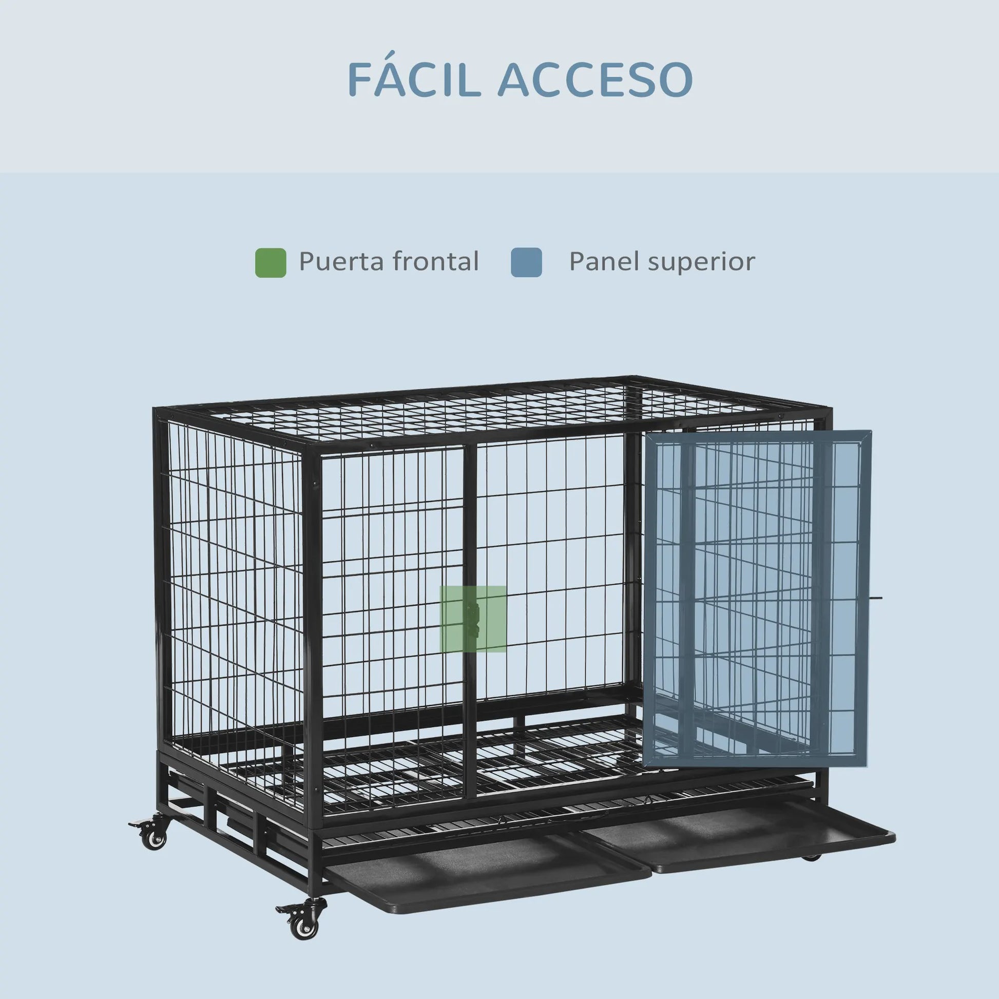 PawHut Metalen Hondenkennel met Wielen en Uitneembare Lade - 92x62x75cm