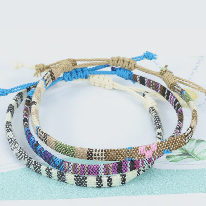 Handgemaakte Boho Anklet Armband - Geweven Stof, Verstelbaar, Beach & Ethnic Stijl