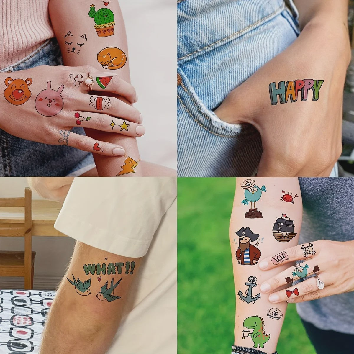 Tijdelijke Tattoos voor Kinderen en Volwassenen: 60 Vel met 1000+ Leuke Cartoon Dieren, Zeemeerminnen & Unicorns