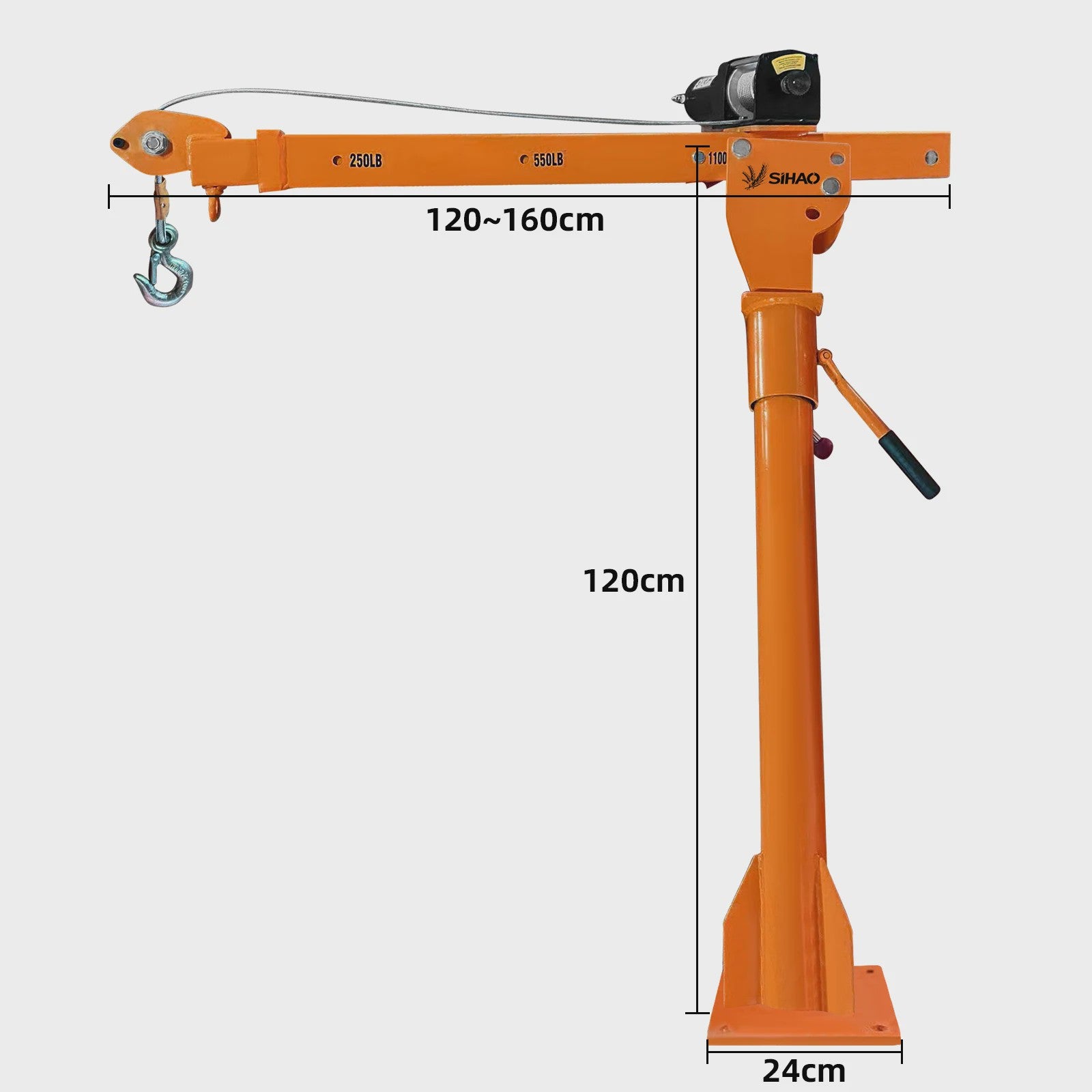 Krachtige 1100 LBS (499 kg) Elektrische Jib Kraan met 360° Draaibaarheid voor Vrachtwagen en Werkvoertuigen