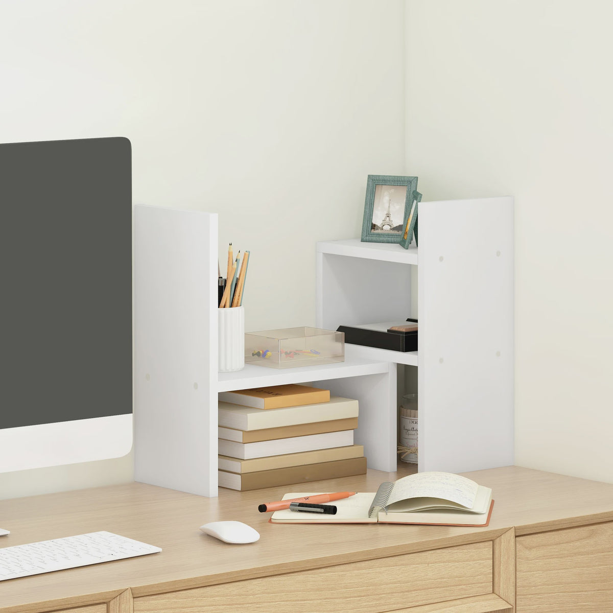 HOMCOM Modulair Bureau Organizer Systeem - 2 Delig, Wit MDF