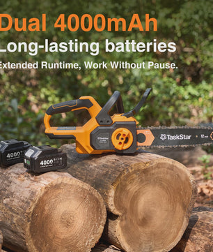 TaskStar 12-Inch Accu Kettingzaag - Krachtig, Borstelloos & Automatische Olie - Incl. 2x 4000mAh Batterijen