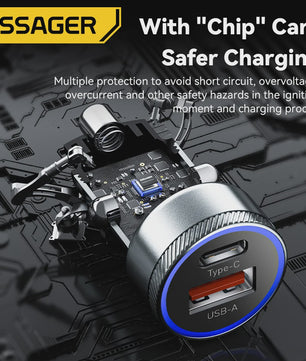 Essager 54W Snellader Auto | PD 3.0 & QC 3.0 | USB-C & USB-A | Snel Opladen Telefoon