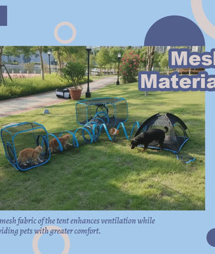 4-in-1 Draagbare Mesh Kattenren met Tunnel - Indoor/Outdoor Speelhuis voor Katten en Kleine Dieren