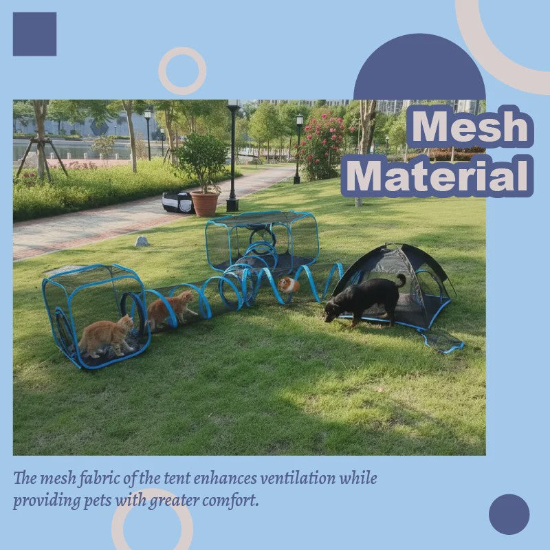 4-in-1 Draagbare Mesh Kattenren met Tunnel - Indoor/Outdoor Speelhuis voor Katten en Kleine Dieren