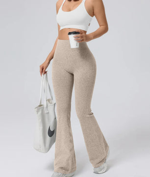 Hoge Taille Stretch Pantalon met Wijde Pijpen voor Dames - Slim Fit, Ideaal voor Workout & Casual Gebruik