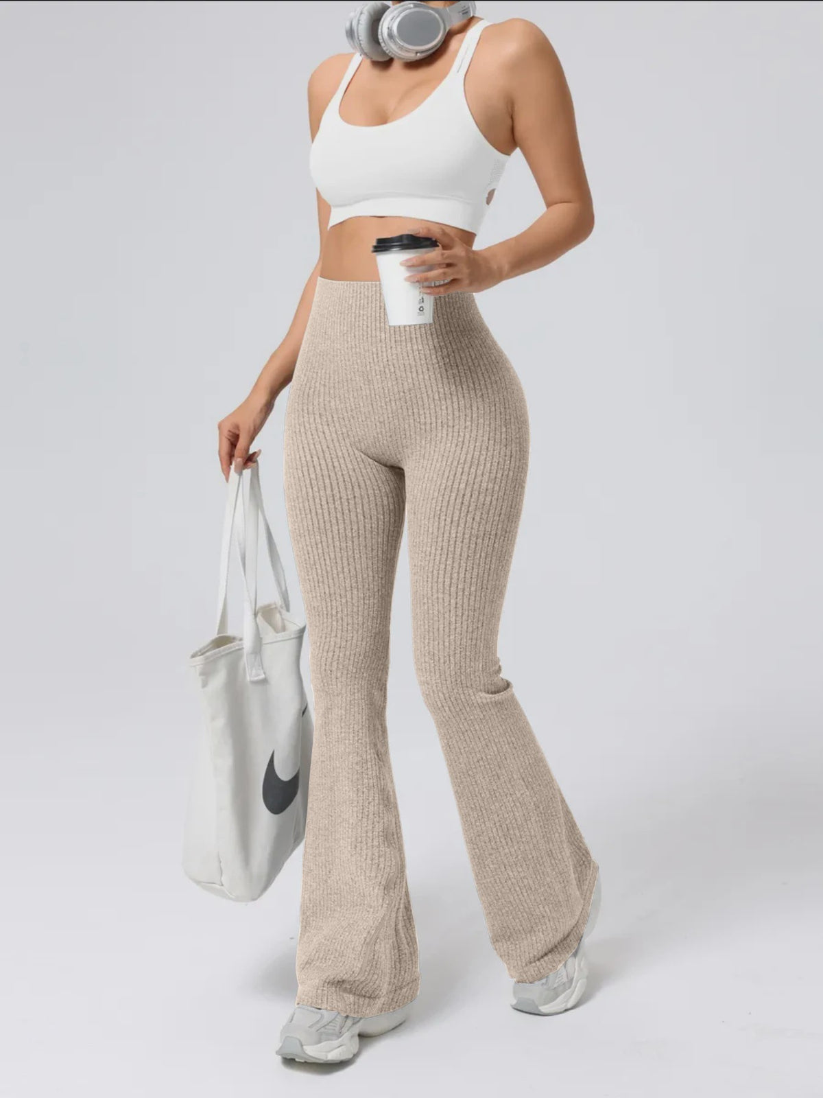 Hoge Taille Stretch Pantalon met Wijde Pijpen voor Dames - Slim Fit, Ideaal voor Workout & Casual Gebruik