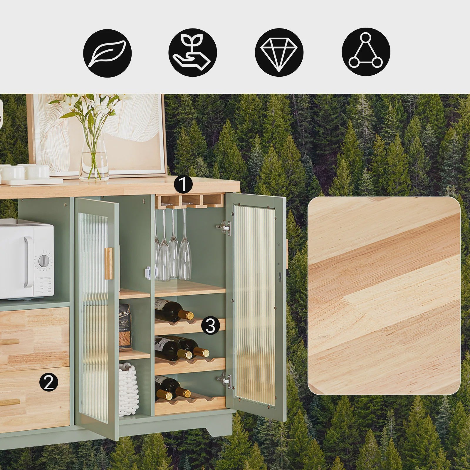 Buffetkast met Glazen Deuren en Lades - Stijlvolle Keuken-, Hal- of Sideboardkast