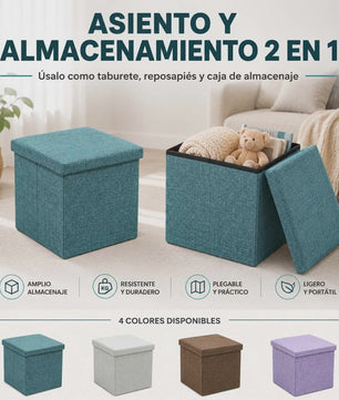 Opvouwbare Opberg Poef Kruk - 30x30x30cm - Voetenbank & Organizer - 150kg belastbaar