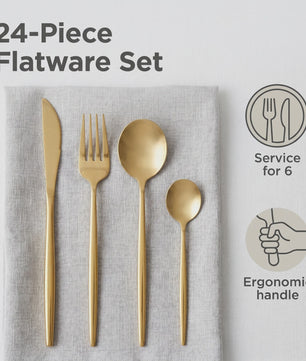Gouden Bestekset 24 Delig - Luxe Stainless Steel Tafelbestek voor 6 Personen