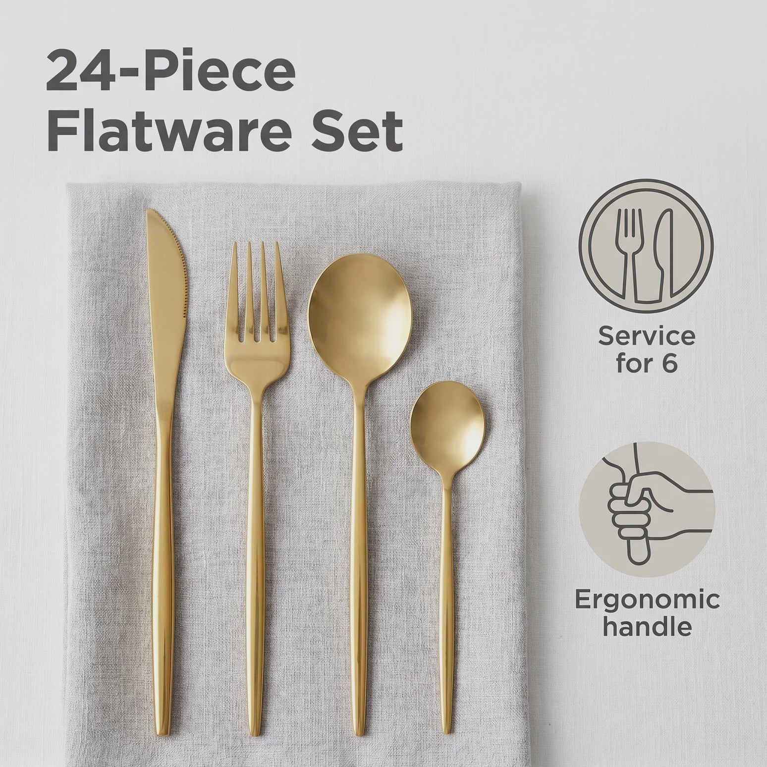 Gouden Bestekset 24 Delig - Luxe Stainless Steel Tafelbestek voor 6 Personen