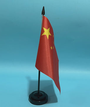 Chinese Vlag Bureau 14x21cm - Polyester Tafelvlag met Standaard