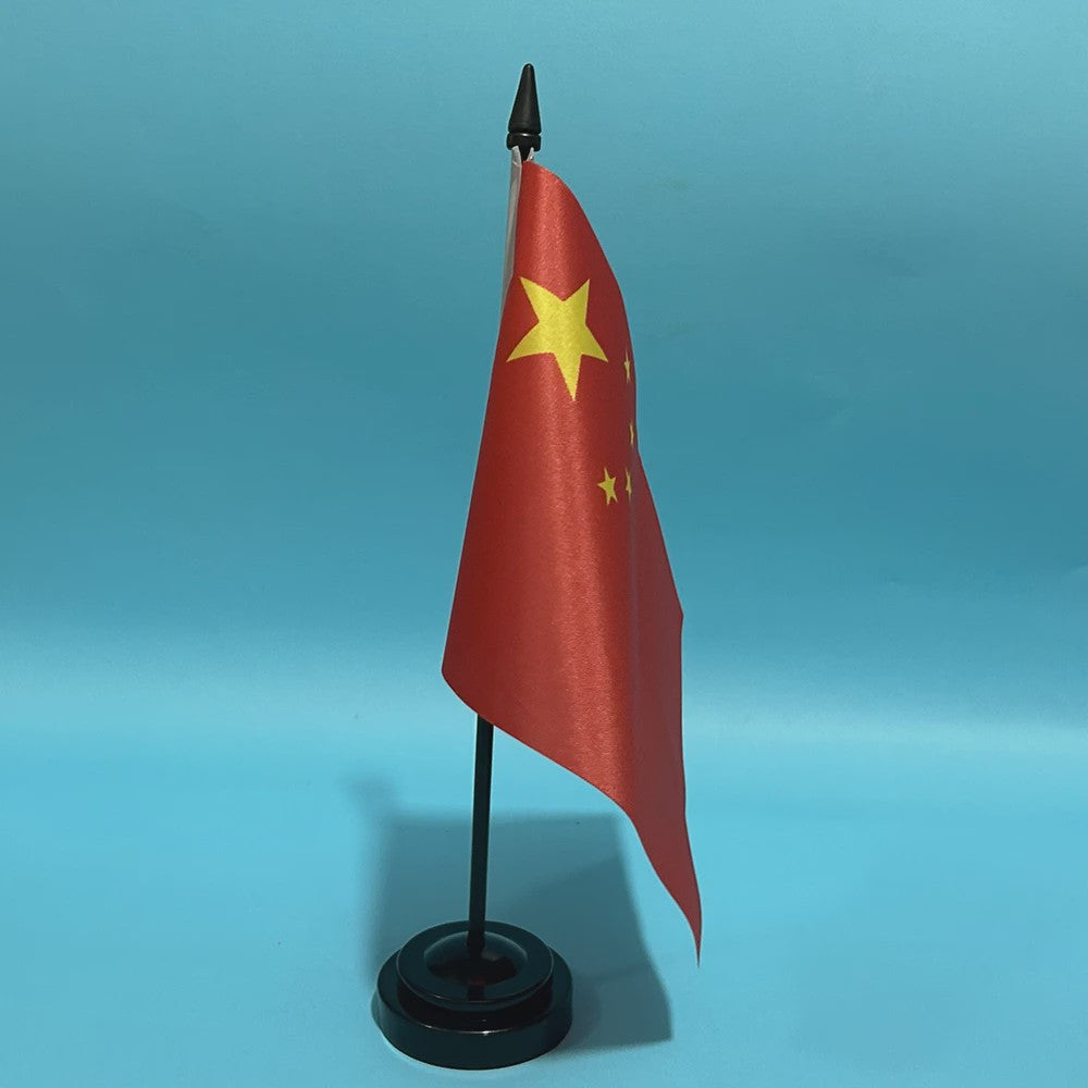 Chinese Vlag Bureau 14x21cm - Polyester Tafelvlag met Standaard