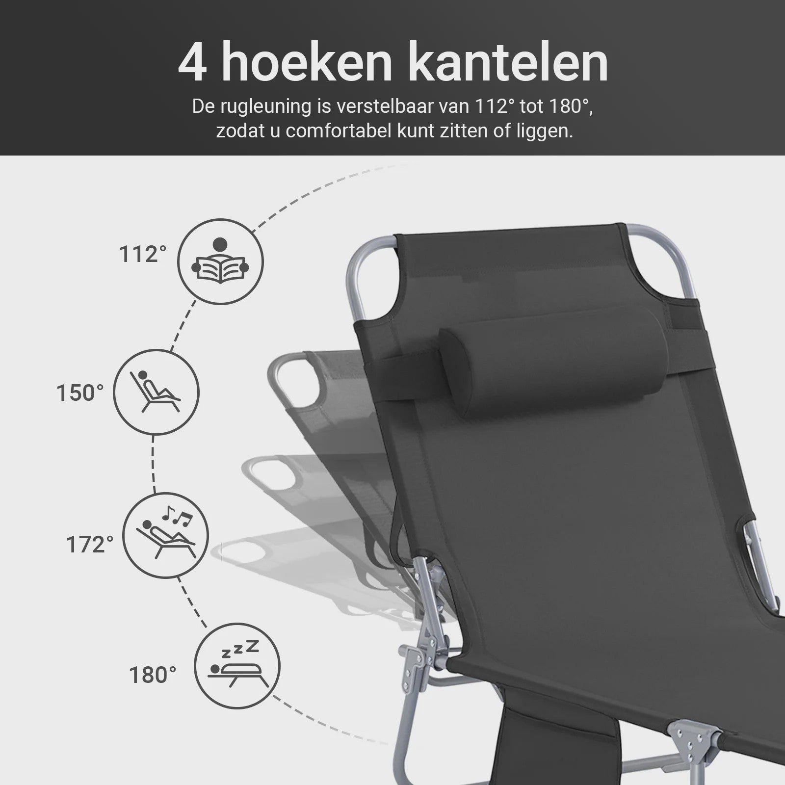 Opvouwbare ligstoel voor de tuin met hoofdsteun en zijvak - Comfortabel en praktisch