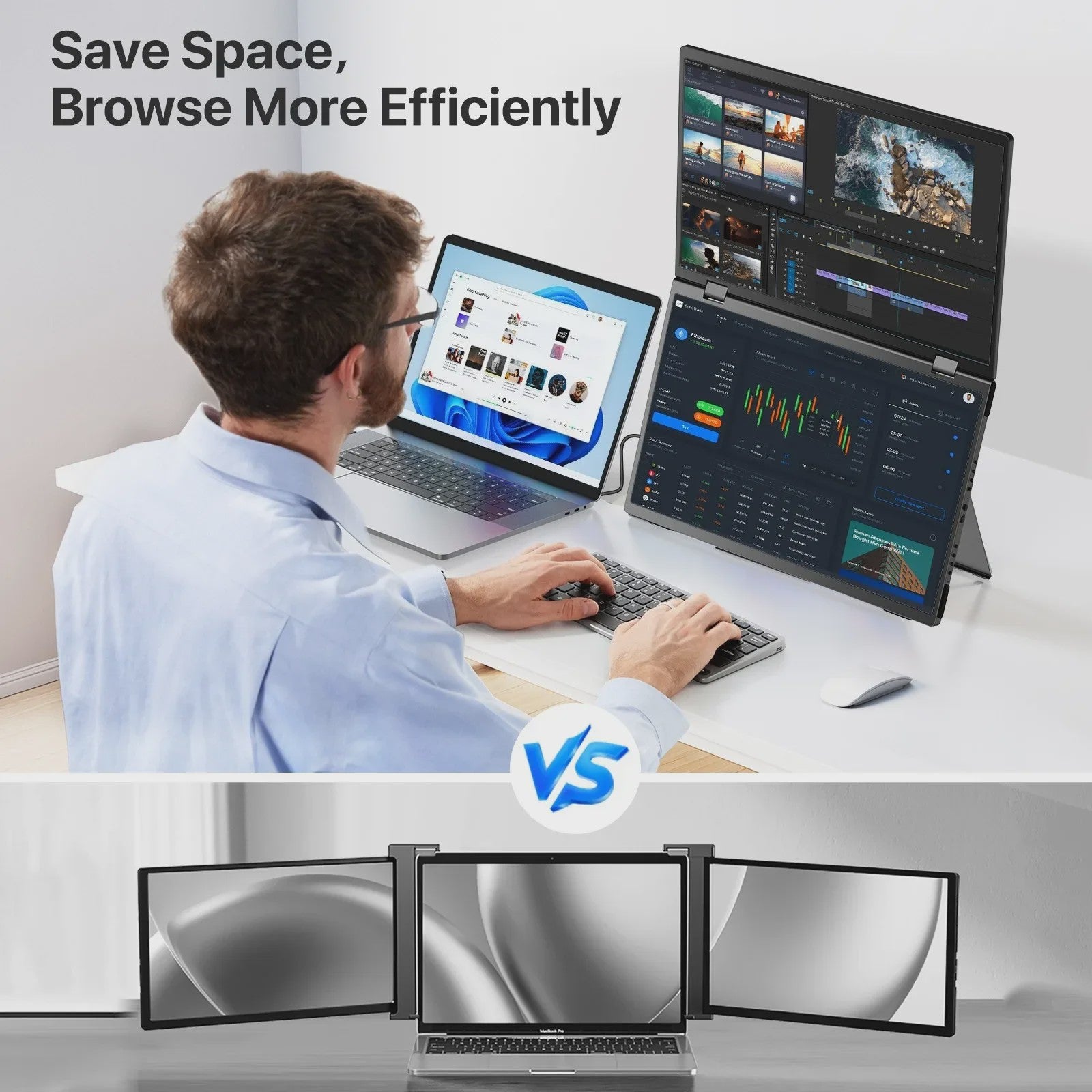 UPERFECT 15.6" Dubbele Draagbare Monitor FHD SRGB - Uitbreidbaar Laptop Scherm