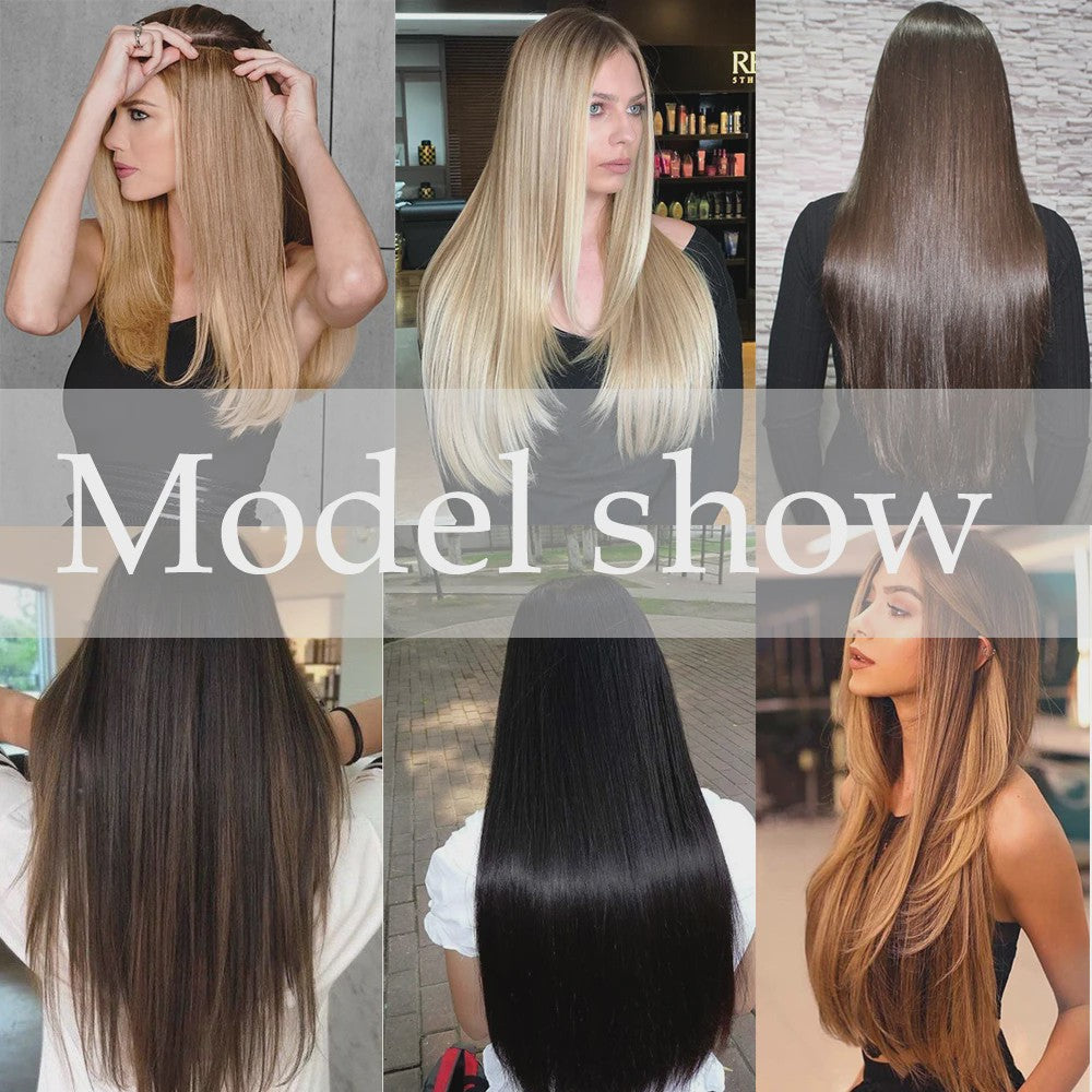 24 Inch Clip-in Haarverlenging - 7 Delig Set met 16 Clips - Synthetisch Recht Haar (Blond & Zwart)