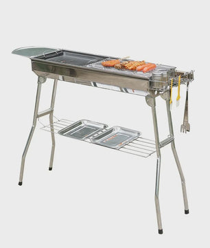 Grote RVS Houtskool BBQ Grill - Draagbaar, Opvouwbaar & Eenvoudig te Installeren