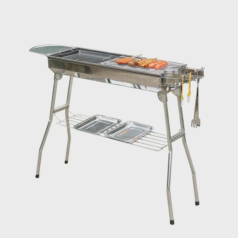 Grote RVS Houtskool BBQ Grill - Draagbaar, Opvouwbaar & Eenvoudig te Installeren