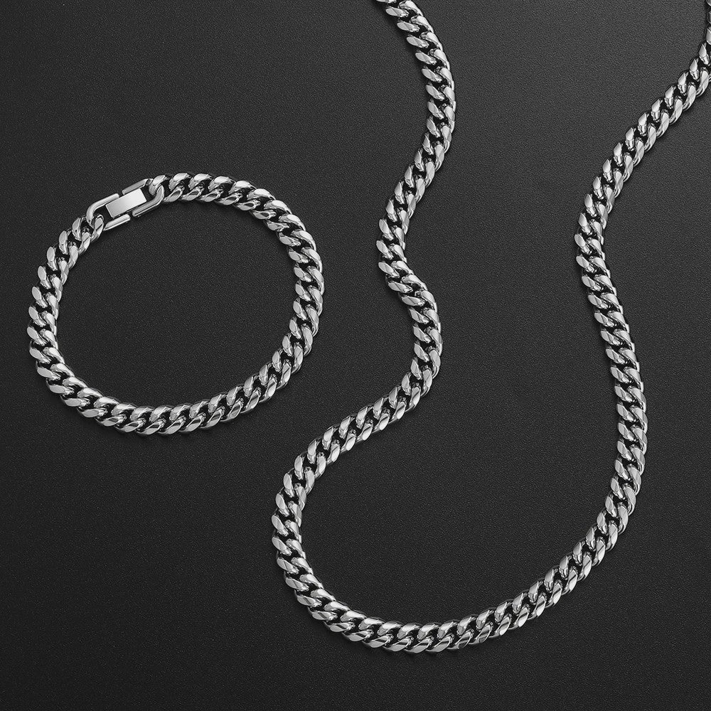 Set: 8MM Roestvrij Staal Vergrendelde Cubaanse Ketting & Armband voor Heren