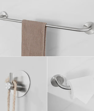 60cm Wandrek met Toiletrolhouder en 4 Haken - Complete RVS Badkamer Set