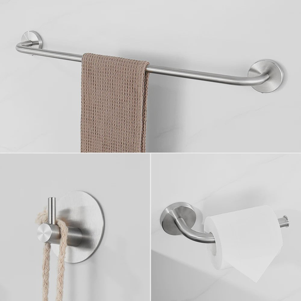 60cm Wandrek met Toiletrolhouder en 4 Haken - Complete RVS Badkamer Set