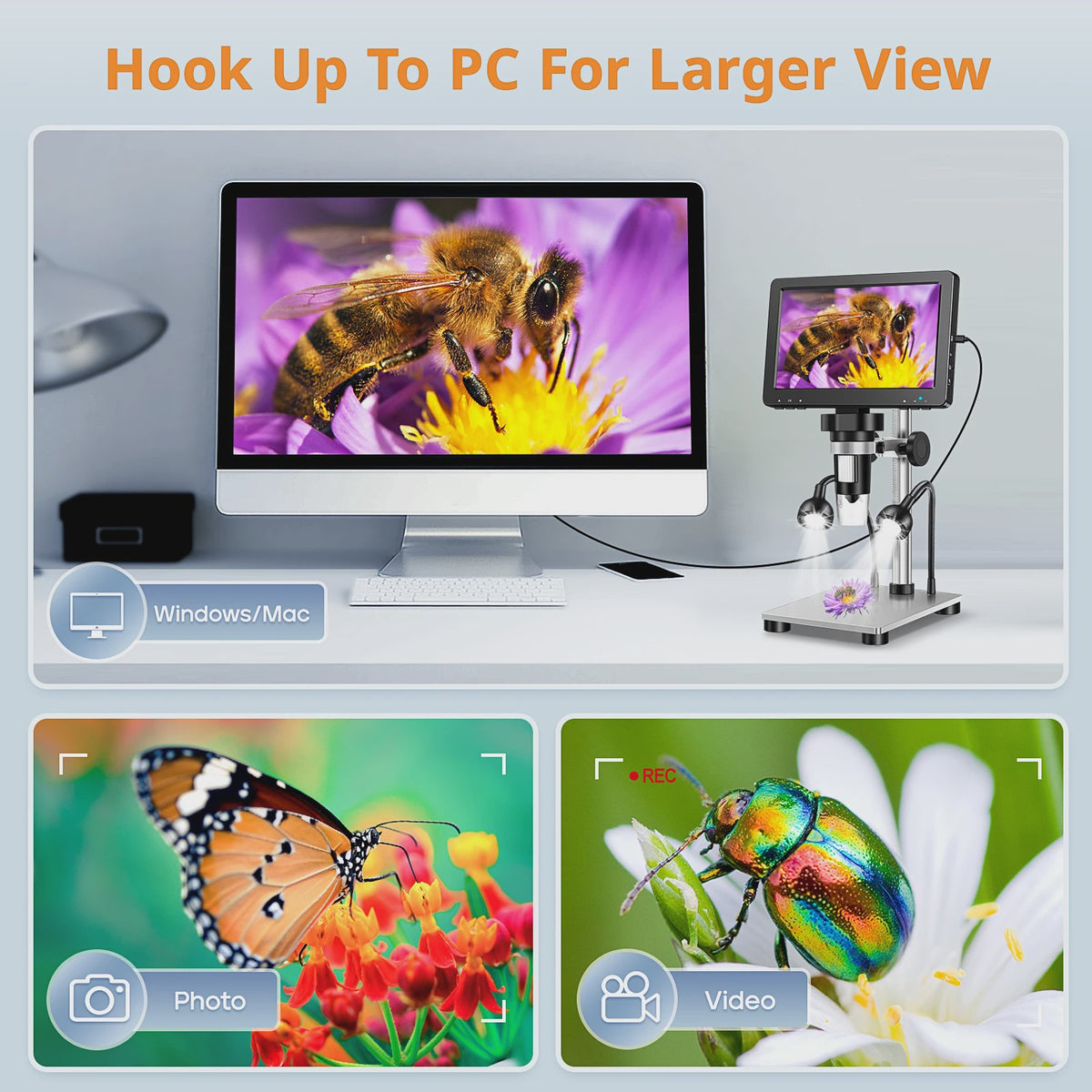 Hayve 7" HD Digitale Microscoop 1200x Zoom met 12MP Camera voor Reparatie & Hobby
