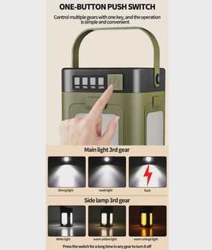 Draagbare Campinglamp met Powerbank & Zonnepaneel - Opvouwbaar & Slim Display